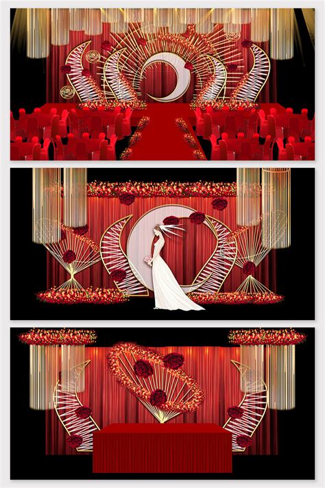 Modern Simple Red Gold Luxury European Wedding Renderings Psd Decors