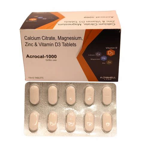 acrocal  calcium magnesium zinc  tablets  box