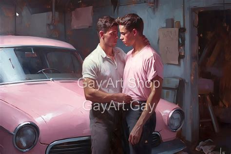 1950s Garage Gays Retro Vintage Gay Artworks Oil Painting Etsy