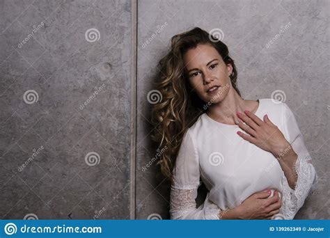 Stunning Blonde In White Dress Stock Image Image Of Leather Finger