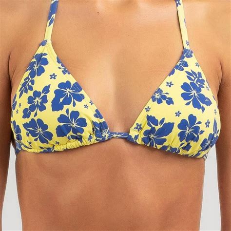 Yellow And Blue Bikini Top With Floral Print Worn Depop