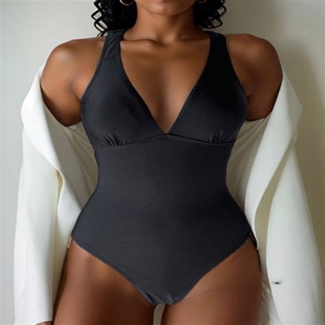 Generic New V Neck Sexy Bikini Solid Color One Piece Swimsuit Female Beach Bikini Swimwear