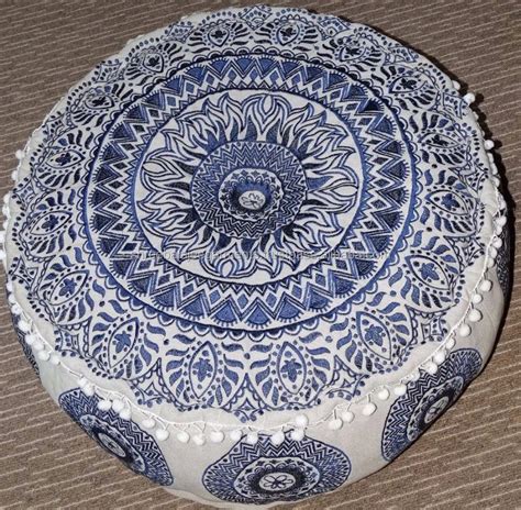 Round Pouf Pouffe Boho Bohemian Ottoman Embroidered Mandala Round Floor