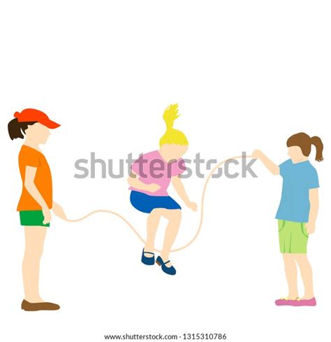 Children Coloed Silhouettes Skipping Together Jumping Stock Vector