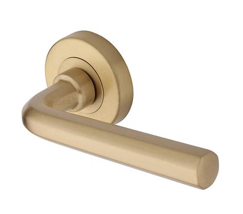 Heritage Brass Octave Design Door Handles On Round Rose Satin Brass V4545 Sb Sold In Pairs