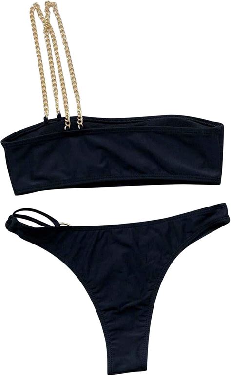 Famoore Bikini Oberteil Sexy Bikini Damen Zweiteiliger Halskette Kette