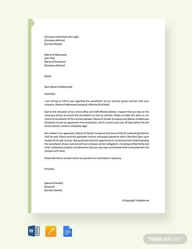 Contract Cancellation Letter 9 Examples Format Pdf