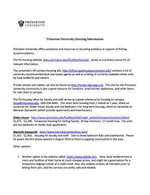 Fillable Online Princeton University Housing Information Fax Email