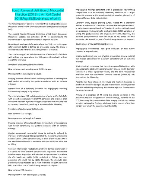 Fourth Universal Definition Of Myocardial Infarction J Am Coll