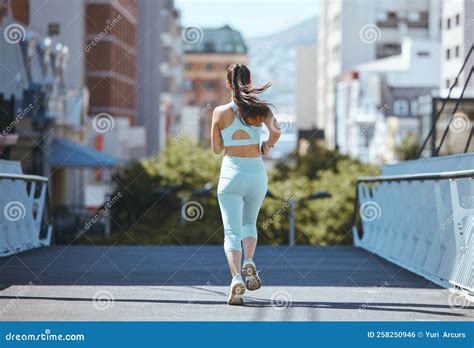 Fitness Runner And Back View Of Woman Running Exercise And Cardio