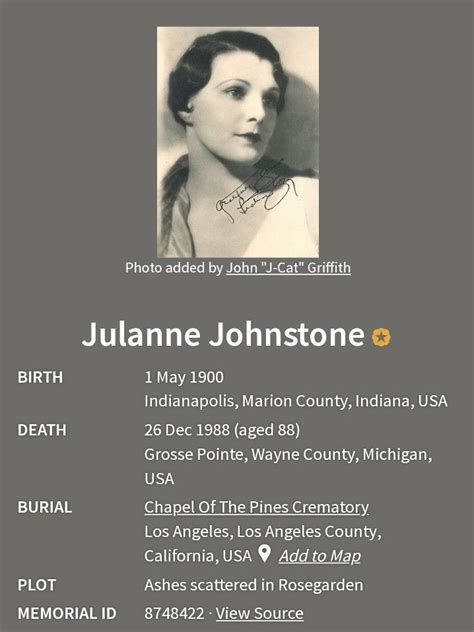 Memorial Page From Findagrave Re Jullane Johnstone Grosse Pointe