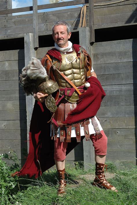 Modern Re Enactor Wearing Replica Equipment Of A Roman Military Tribune