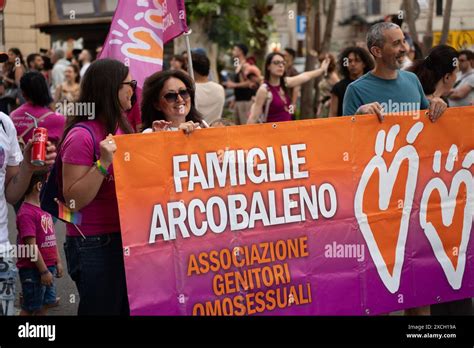 Catania Italy June Participants Of The Catania Gay Pride Parade Holding A Banner Of