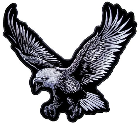 Silver Flying American Bald Eagle Embroidered Biker Patch Quality