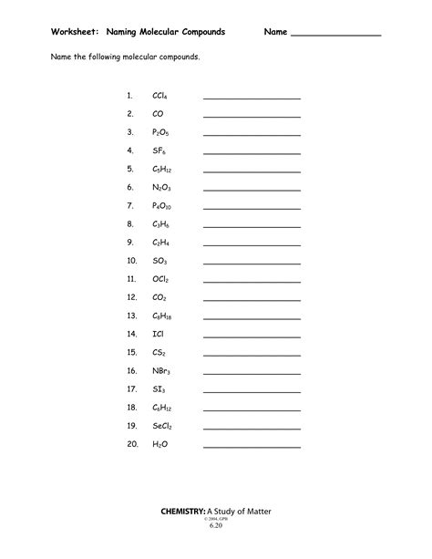 Worksheet Naming Molecular Compounds Answers 5