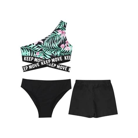 IEFIEL Pieces Bikini Maillot de Bain Fille Enfant Tankini Imprimés avec Slip Short de Bain