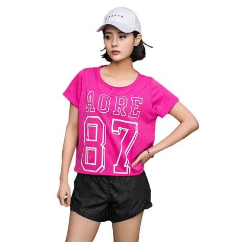 Women Yoga Dry Quick Sweat T Shirt Fitness Running Sports T Shirt Gym Jogging Exercises Tees