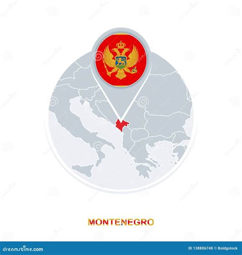 Montenegro Map And Flag Vector Map Icon With Highlighted Montenegro