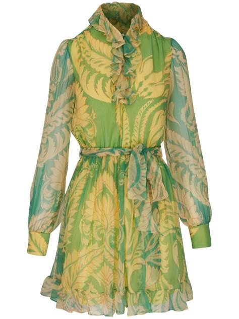 Etro Graphic Print Silk Dress Green Farfetch