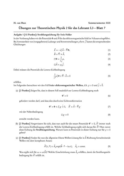 Blatt 07 Lösungen Theo 2 H van Hees Sommersemester 2020 Übungen