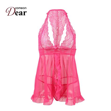 Comeondear Sexi Baby Doll Dress T Back Short Mini Nighty Babydoll Lace Patchwork Sleeveless Sex