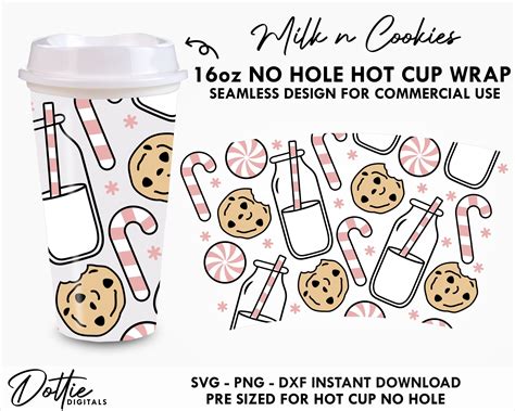 Christmas Pink Milk And Cookies Starbucks No Hole Hot Cup SVG PNG DXF Cutting File Oz Grande