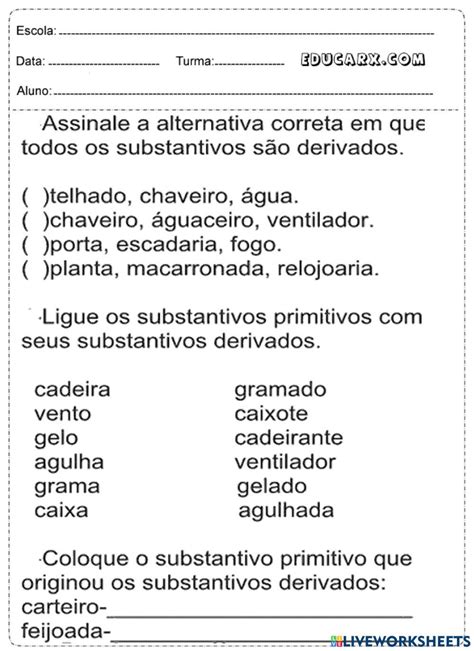 Escreva Um Substantivo Derivado Para Cada Substantivo Primitivo
