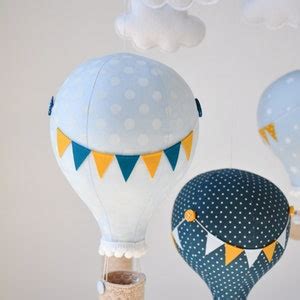 Hot Air Balloon Baby Mobile Baby Blue Mustard Yellow Dark Etsy