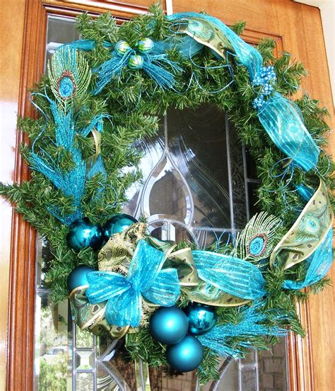 Peacock Green And Teal Blue Christmas Wreath