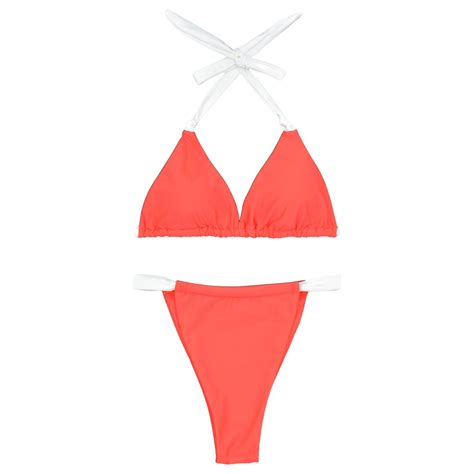 Anineo Women Swimwear Lace Up Halterneck Bikini Split Swimsuit Soft Hawaii Summer Tropical