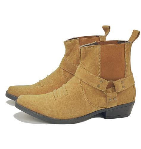 Wilson Suede Western Cowboy Ankle Boots Tan Suede Kickfootwear