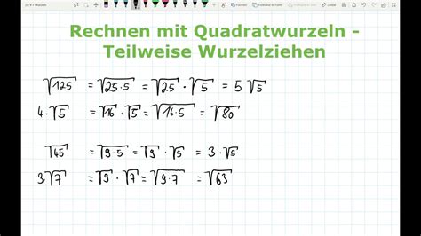 Quadratwurzeln Rechnen Mit Quadratwurzeln Wurzeln Teilweise Ziehen