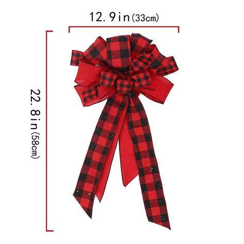 Christmas Tree Topper Bow Red Black Plaid Buffalo Toppers Decorative