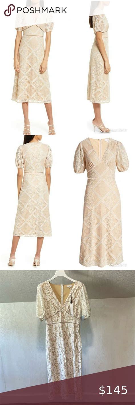 Nsr Puff Sleeve Nude Tan White Cream Floral Lace Dress Grandma Granny Core Floral Lace Dress