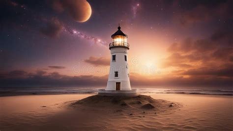 Lighthouse At Sunset Highly Intricately Detailed Photograph Of Castle