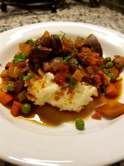 Homemade Beef Short Rib Stew Over A Cheesy Polenta Rfood