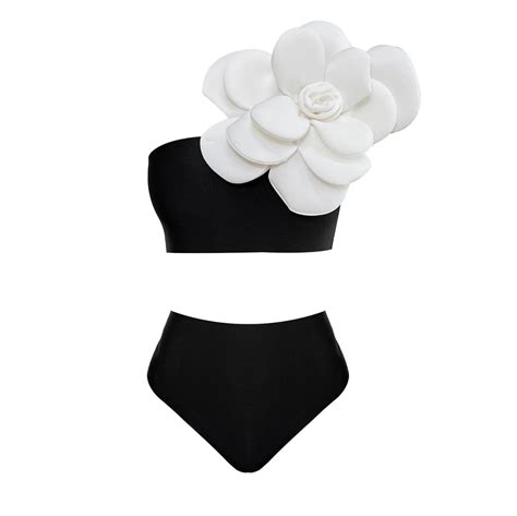 D Flower One Shoulder Swimsuit One Piece Swimwear High Waist Bikini With Skirt Swimming Suits