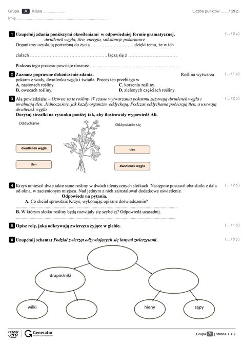 Test po dziale 3 Poznajemy świat organizmów Test z widoczną punktacją