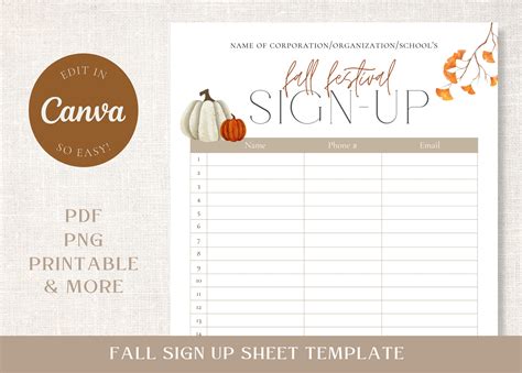 Fall Festival Sign Up Form Canva Template Fall Volunteer Sign Up Sheet