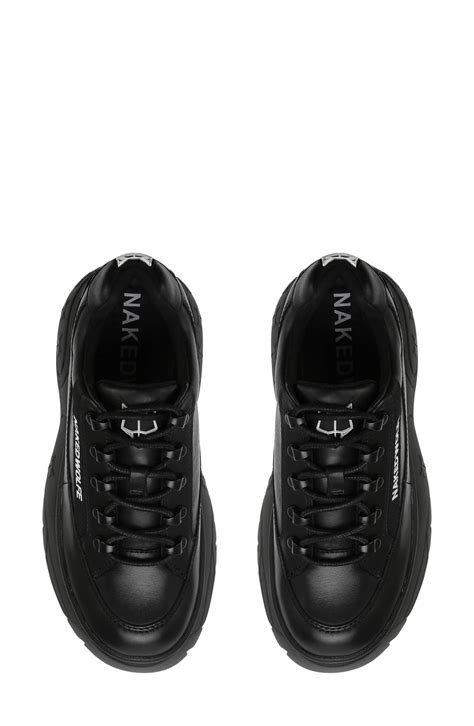 Naked Wolfe Sprinter Mega Platform Sneaker In Black Leather Smart Closet