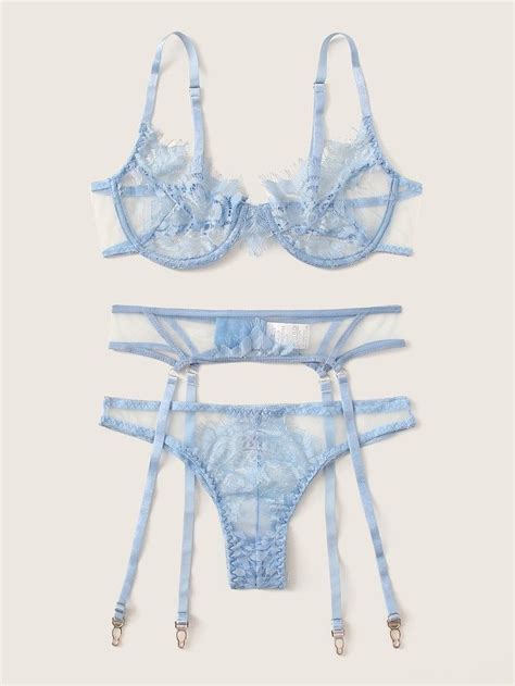 3pack Floral Embroidery Mesh Underwire Garter Lingerie Set Artofit