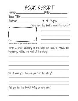 Book Report Template 4th Grade