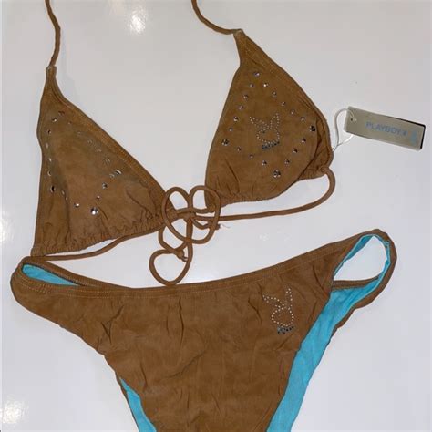 Playboy Swim Nwt Playboy Light Brown Blue Bikini Set Poshmark