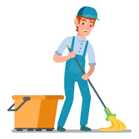 Premium Vector Professional Janitor Is Being Mopping The Floor