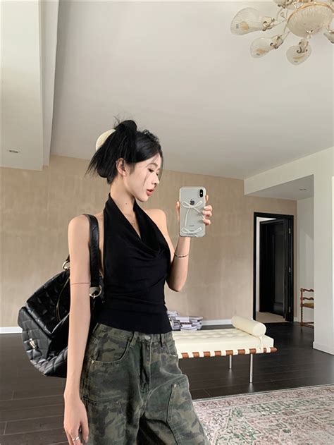 ZHELIHANGFEI Pure Desire Windy Collar Halter Neck Camisole Women Summer Hot Girl Slim Fit Halter