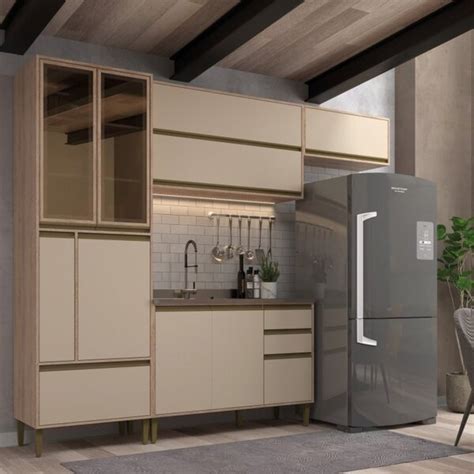 Cozinha Modulada Portas E Gavetas New Atena Moveis Sul Salmão nude Leroy Merlin