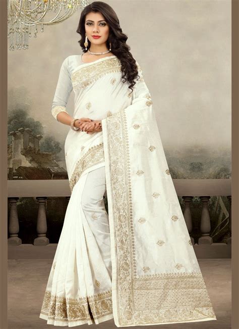 Shop Art Silk Off White Classic Designer Saree Online 121485 Saree