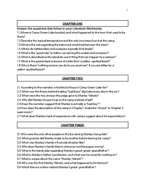 Holes Chapter Questions And Answers For Students