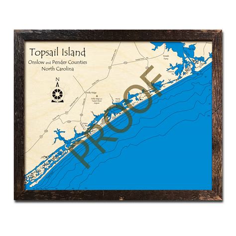 Topsail Island, NC 3D Wood Maps, Laser-etched Nautical Decor