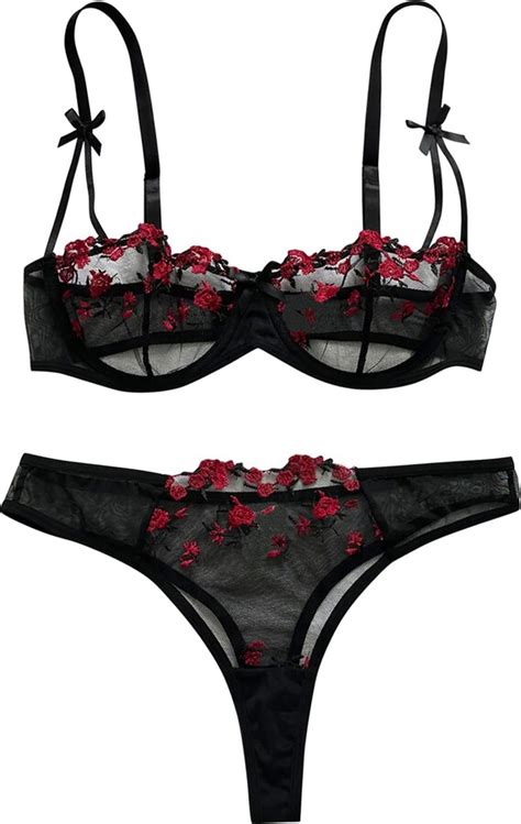 Lilosy Sexy Floral Embroidered Flower Mesh Underwire Push Up Lingerie Set Shopstyle